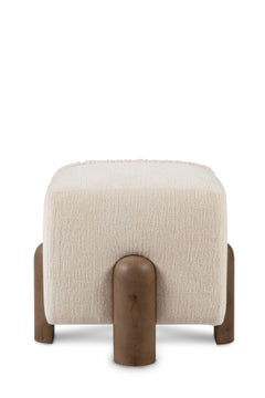 Modern Pouf Ottoman Dedar Chenille Oak Handmade in Portugal by Greenapple