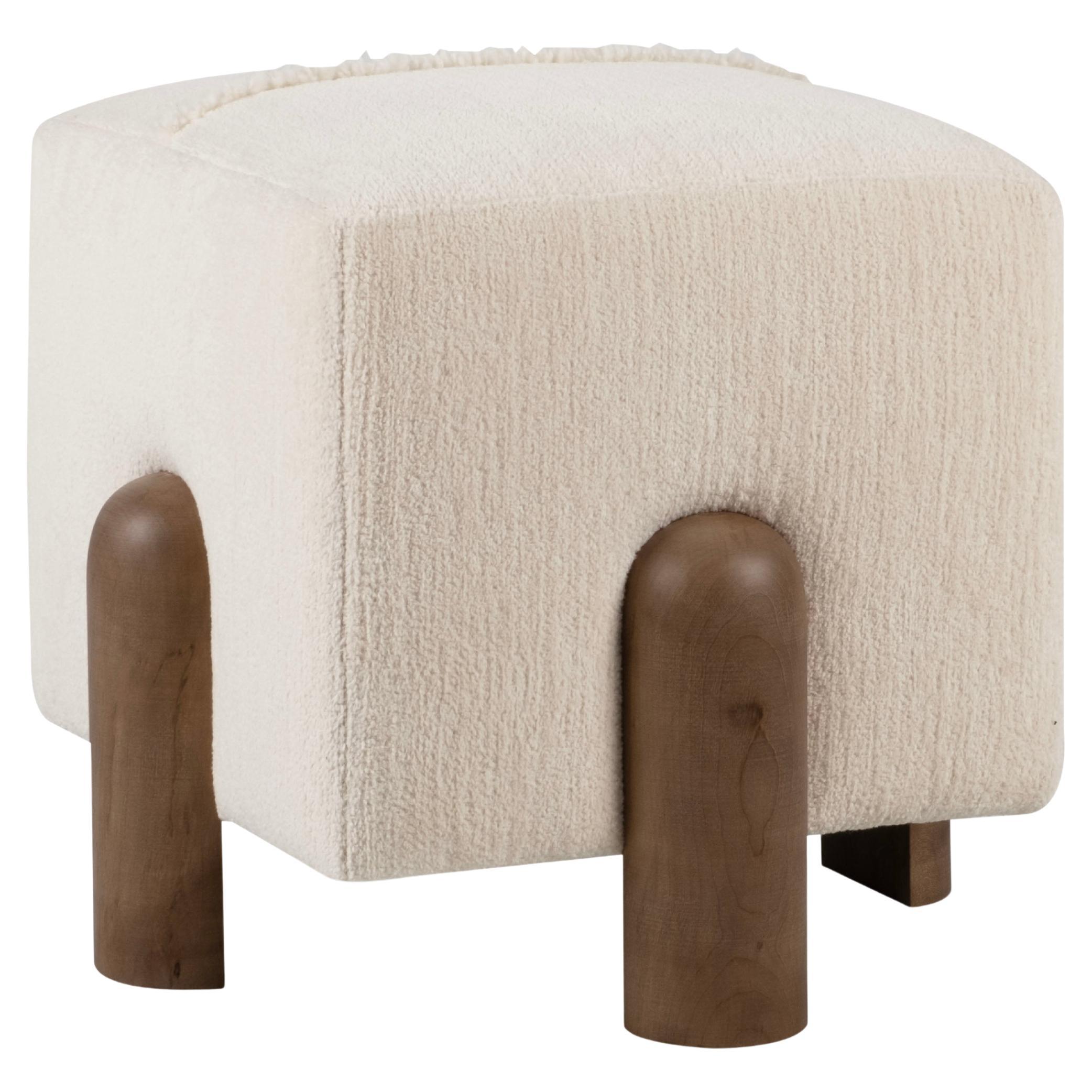 Modern Pouf Ottoman Dedar Chenille Oak Handmade in Portugal by Greenapple