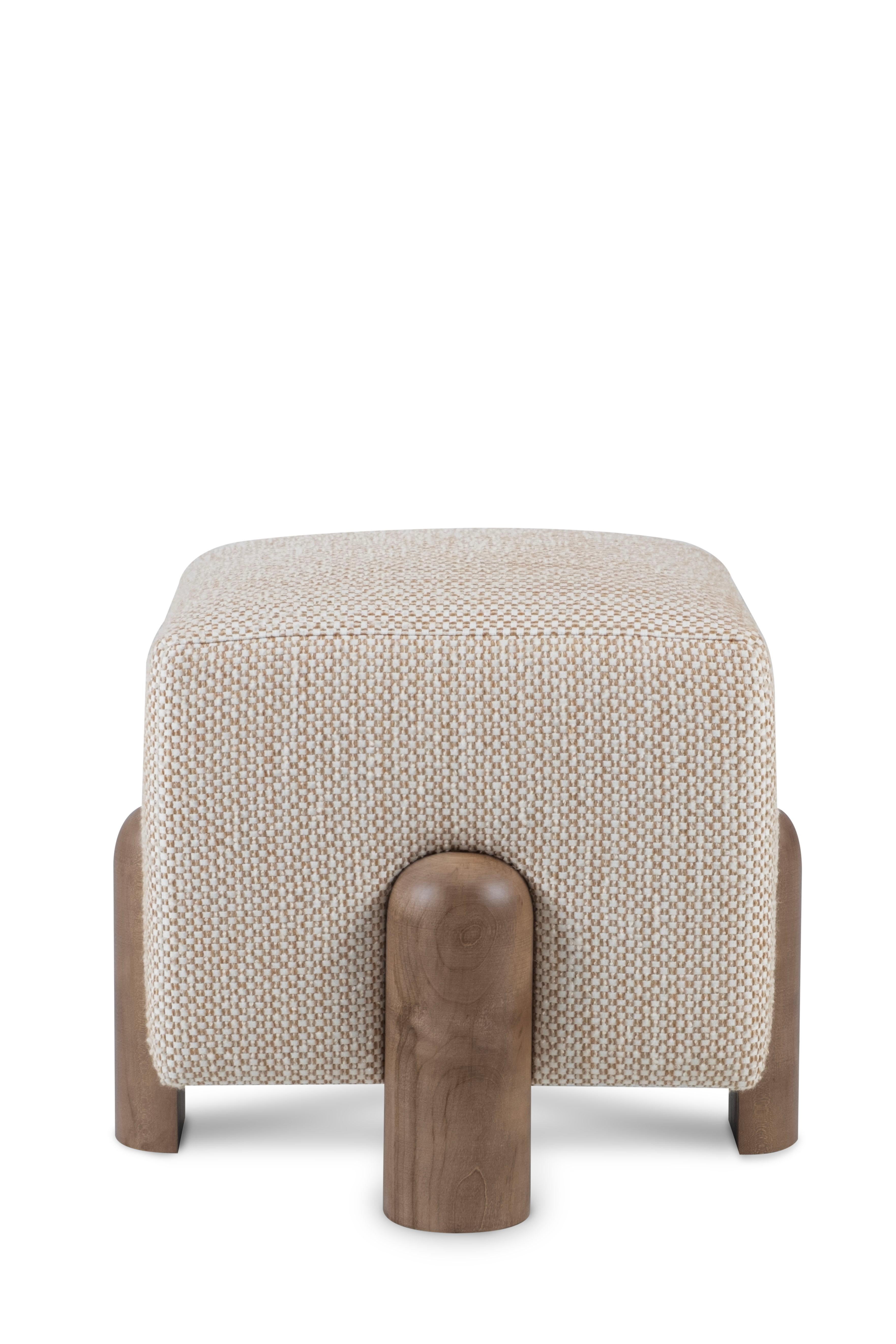 Mid-Century Modern Pouf moderne Dedar Laine Coton Noyer Fait main au Portugal par Greenapple en vente