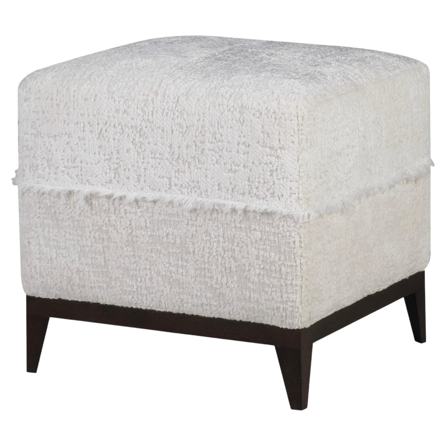 Modern Pouf Ottoman, Holly Hunt Bouclé, Handmade in Portugal by Greenapple