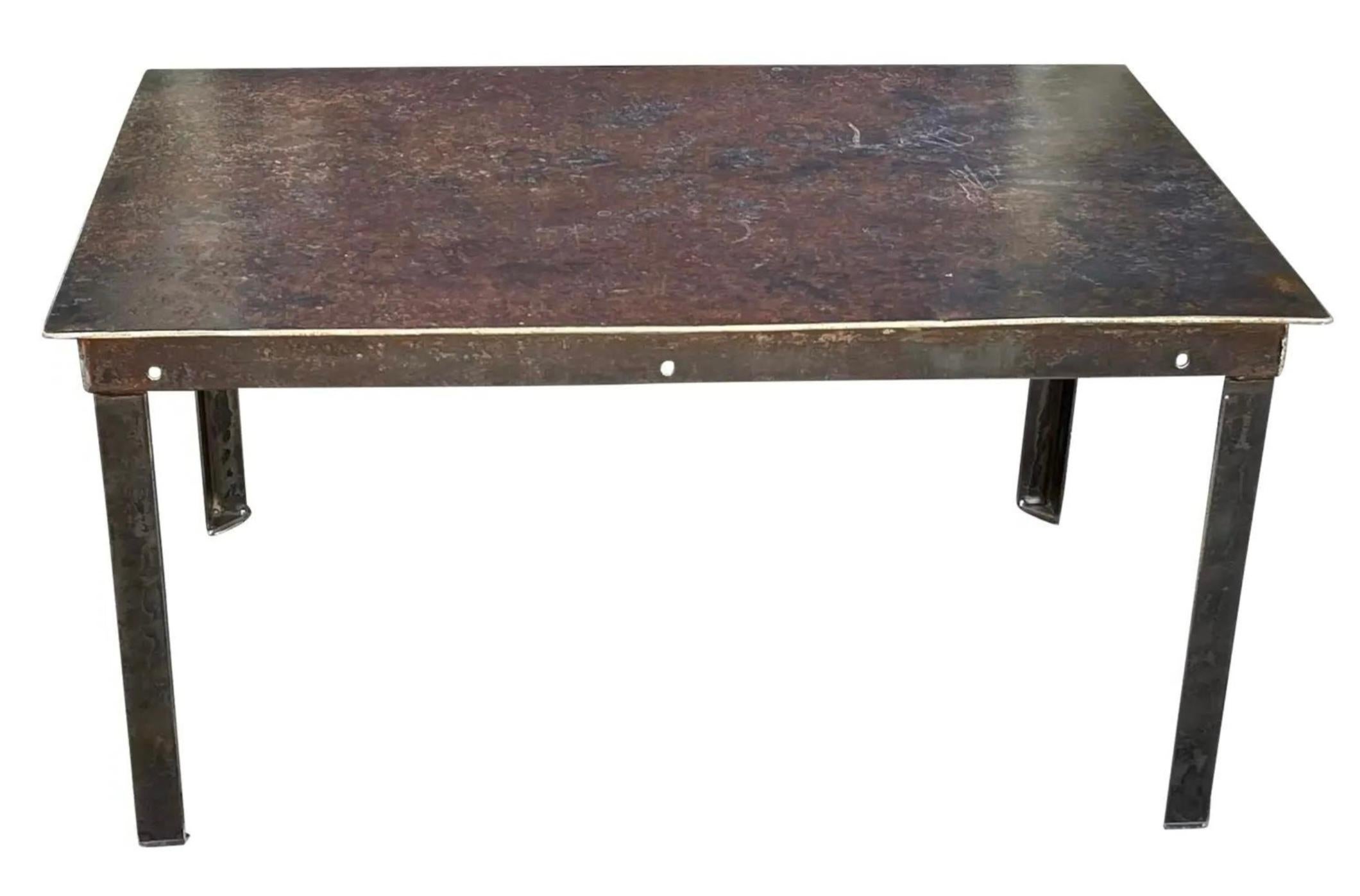 Late 20th Century Modern Pounded Iron Industrial Chic Coffee Cocktail Table For Sale