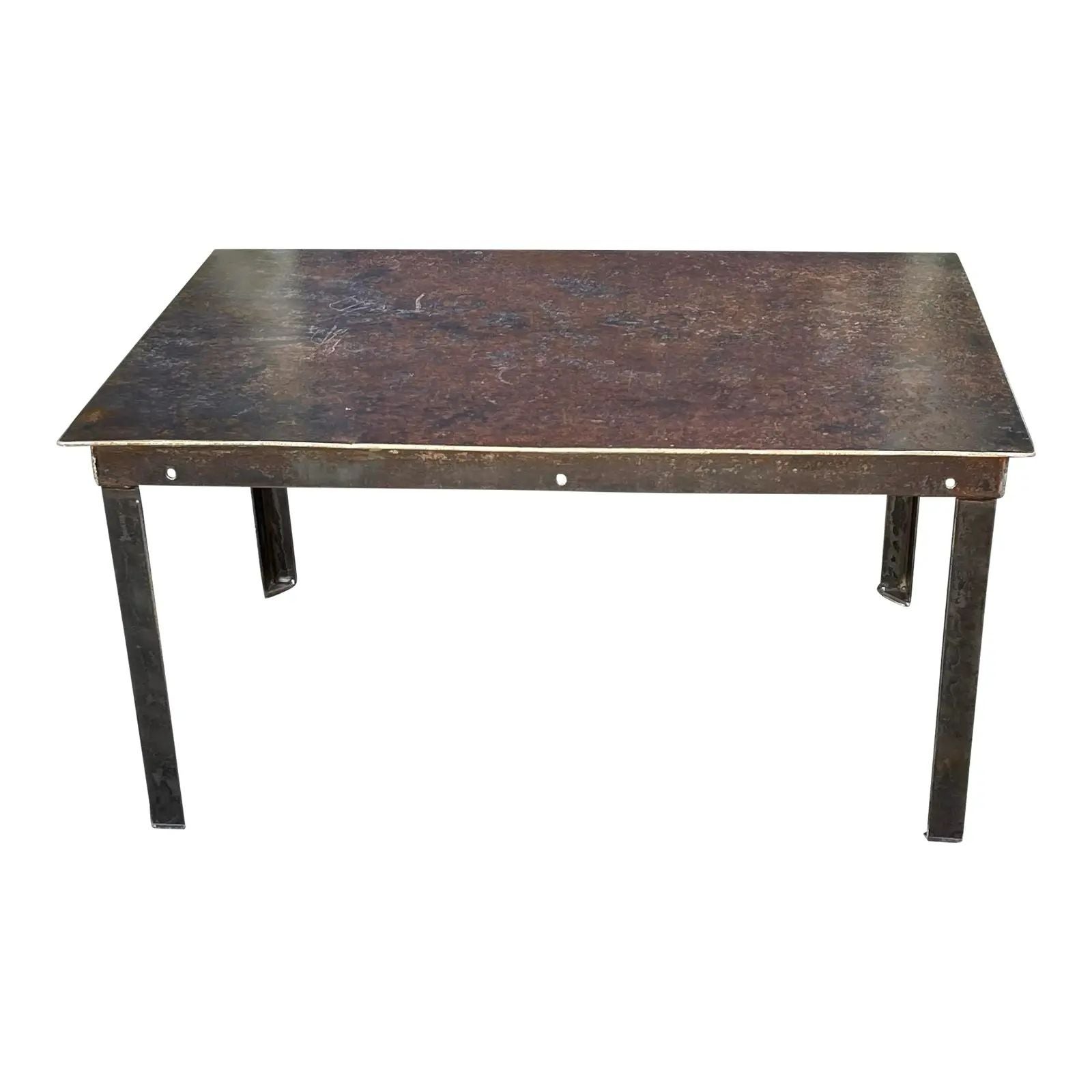 Modern Pounded Iron Industrial Chic Coffee Cocktail Table For Sale