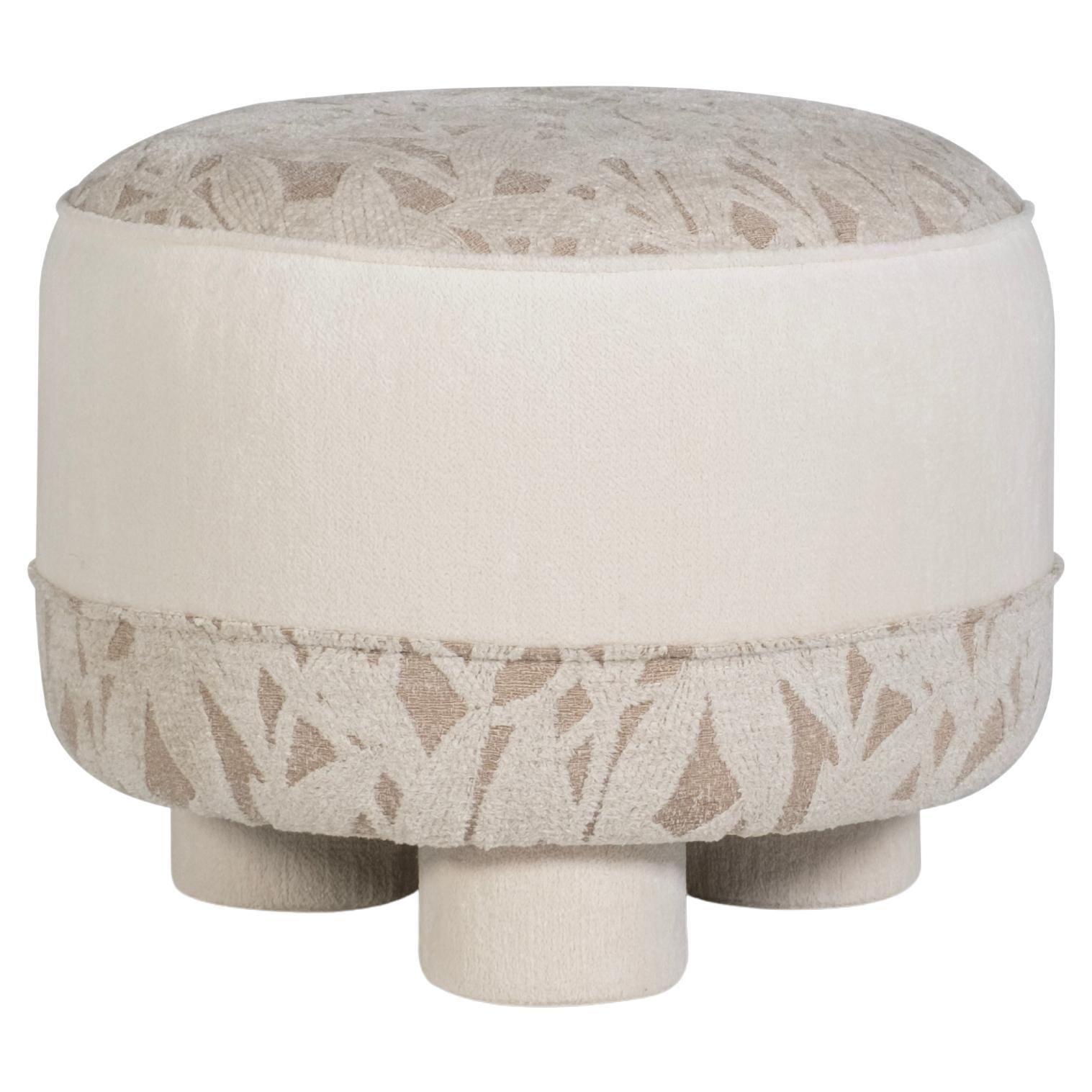 Modern Poupa Pouf Ottoman, Chenille and Boucle, Handmade Portugal by Greenapple
