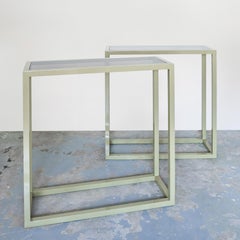 Modern Powder Coated Metal Console with Smoked Glass Top
