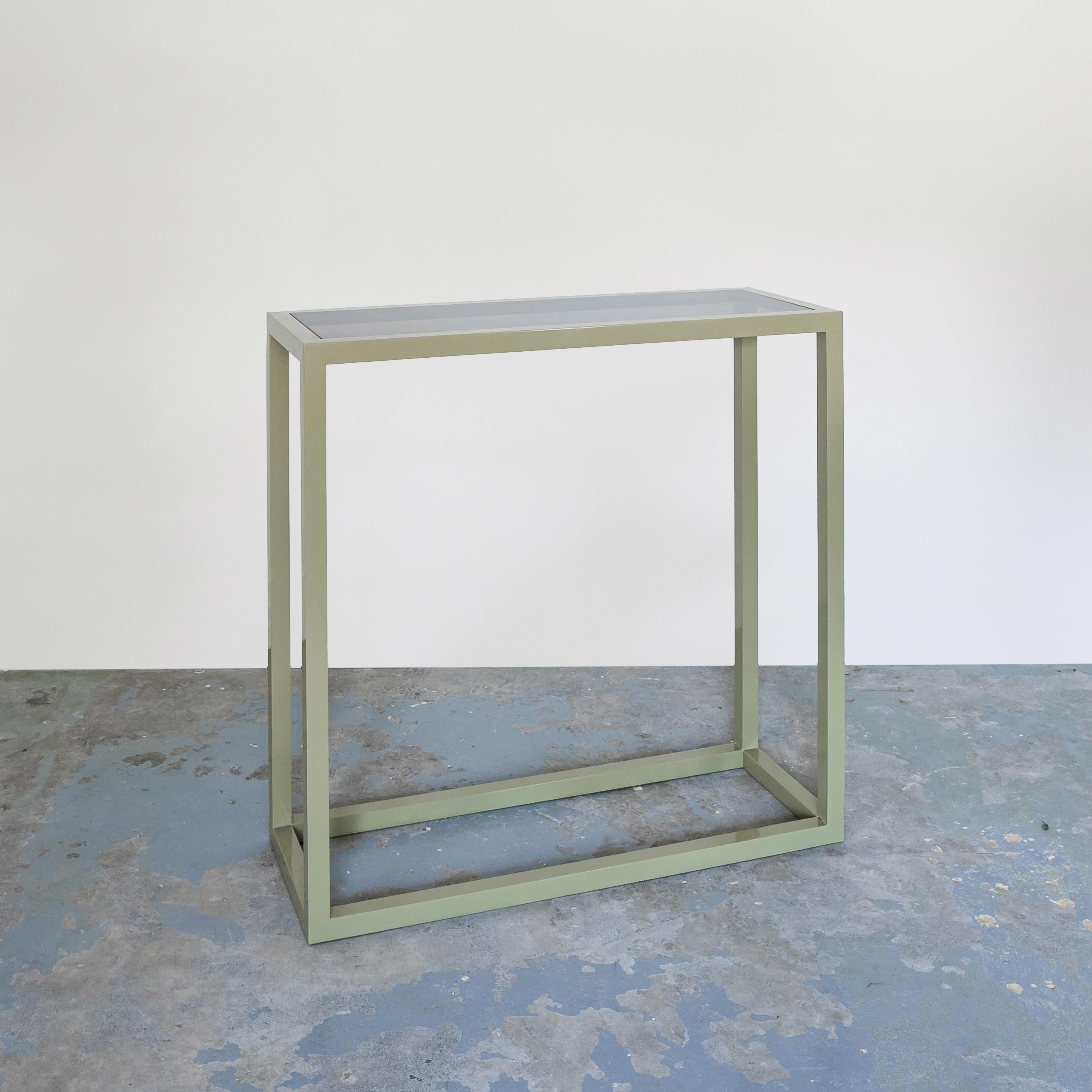 Mid-Century Modern Modern Powder Coated Metal Console with Smoked Glass Top For Sale