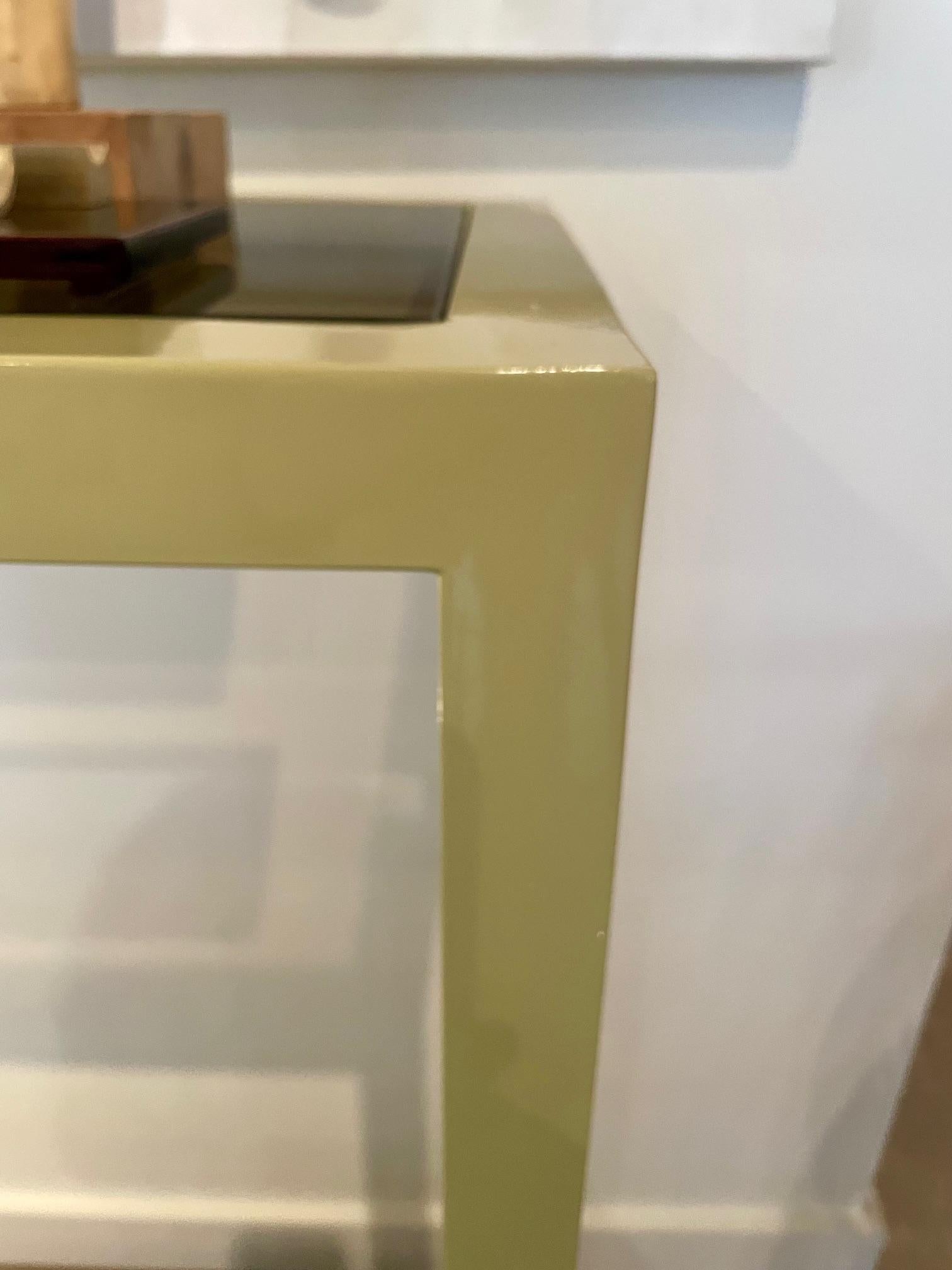 Modern Powder Coated Metal Console with Smoked Glass Top In Good Condition For Sale In Millbrook, NY