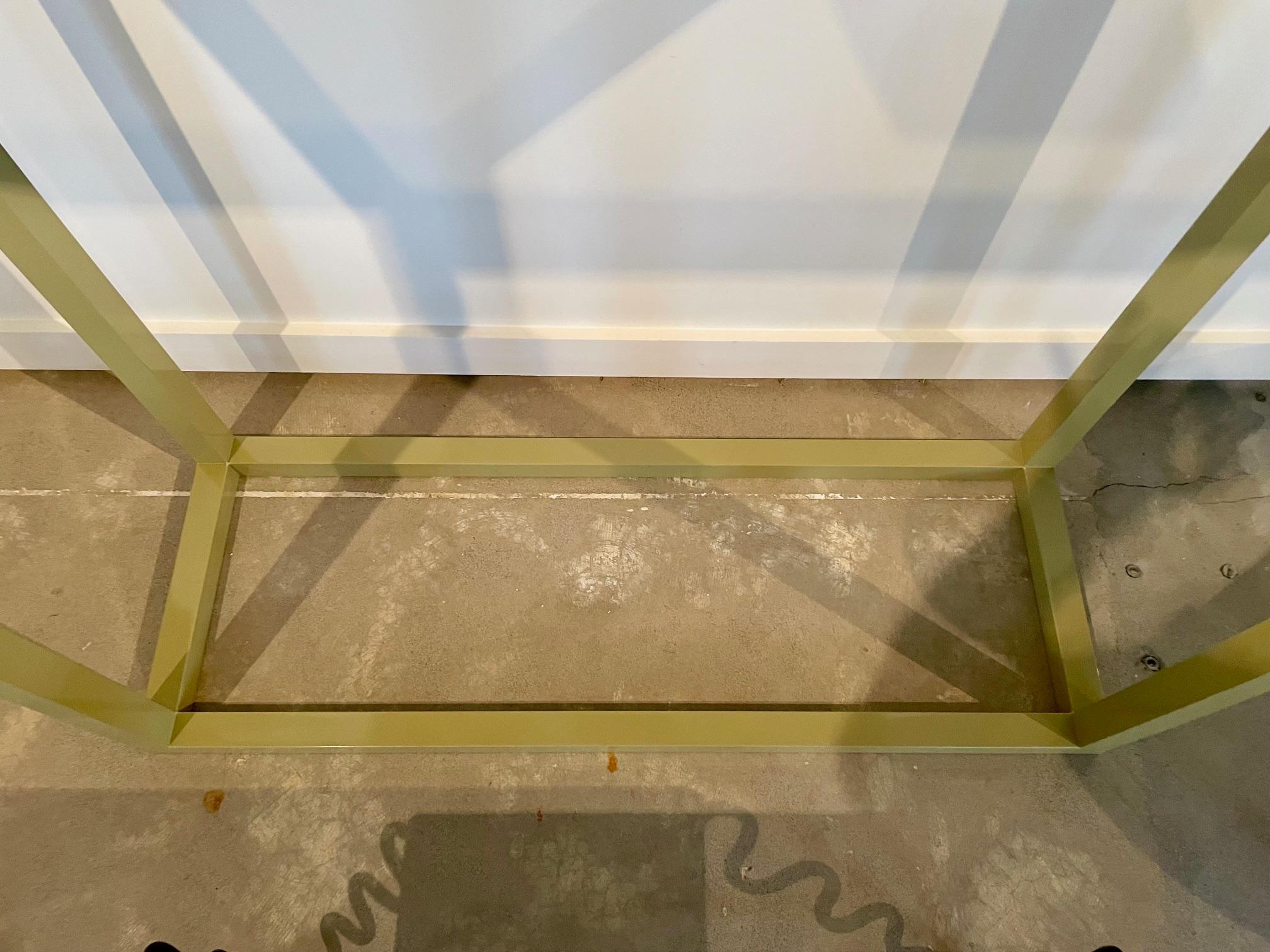 Modern Powder Coated Metal Console with Smoked Glass Top For Sale 3