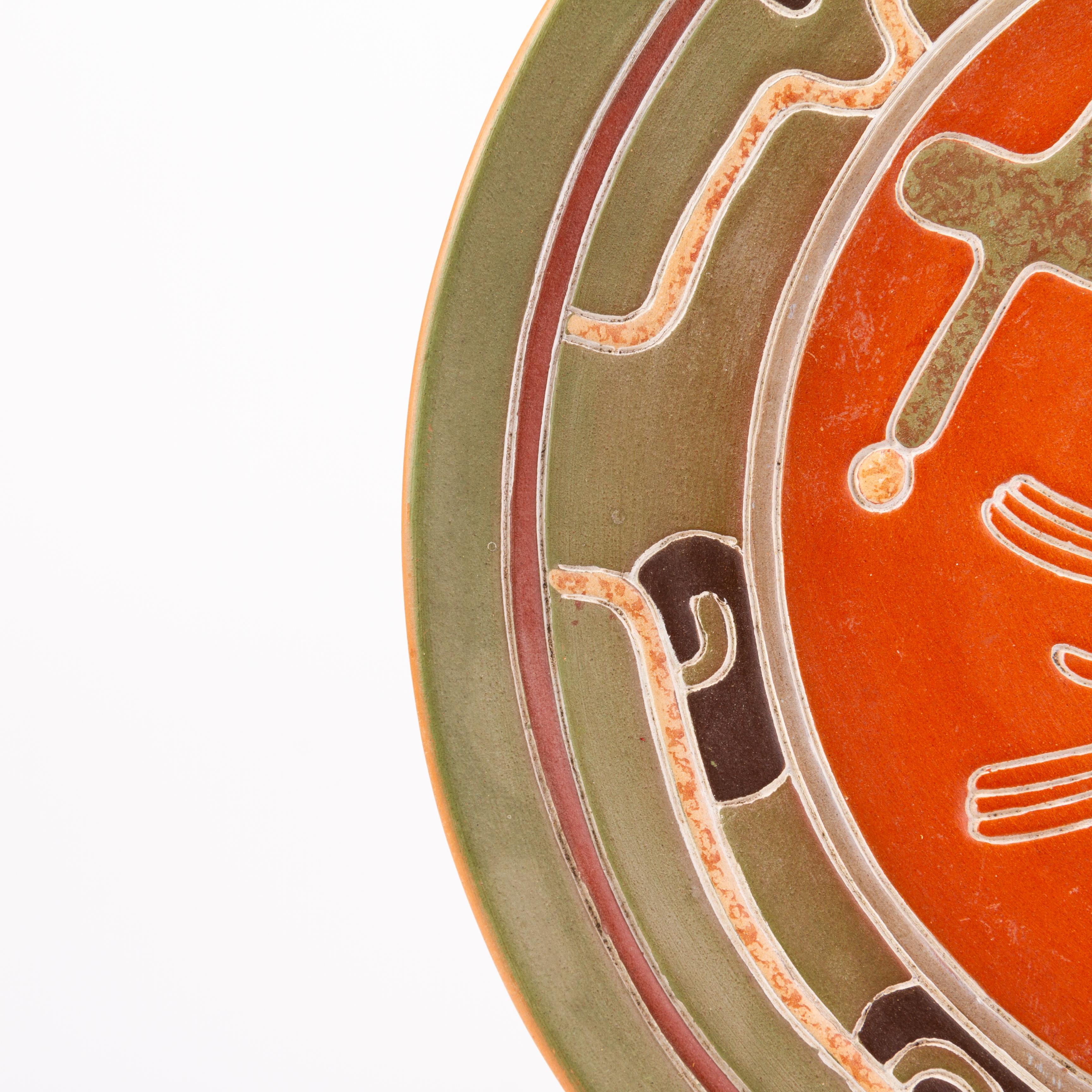 Polychromed Modern Pre-Columbian Style Mayan Ceramic Pottery Plate