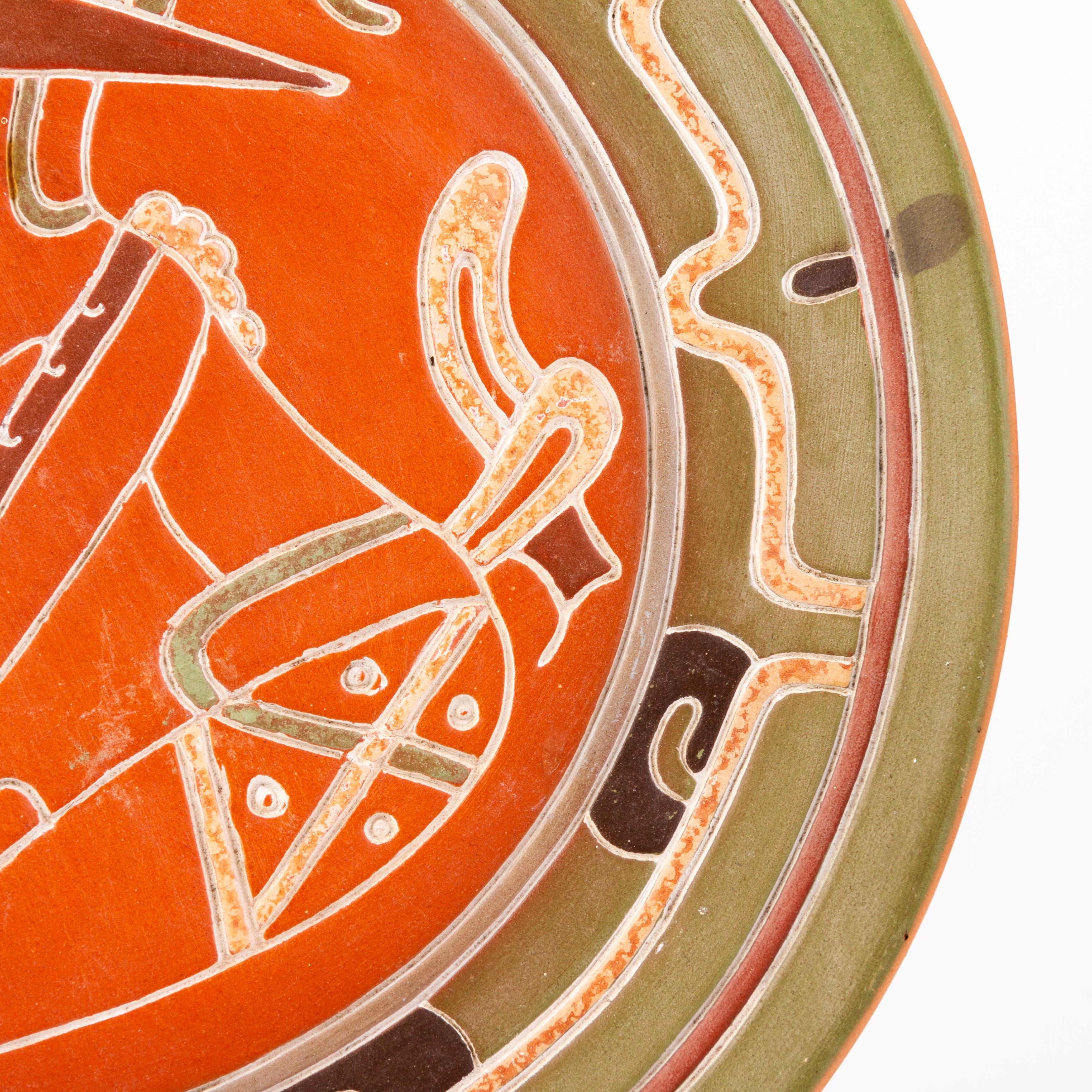 Modern Pre-Columbian Style Mayan Ceramic Pottery Plate In Good Condition In Nottingham, GB