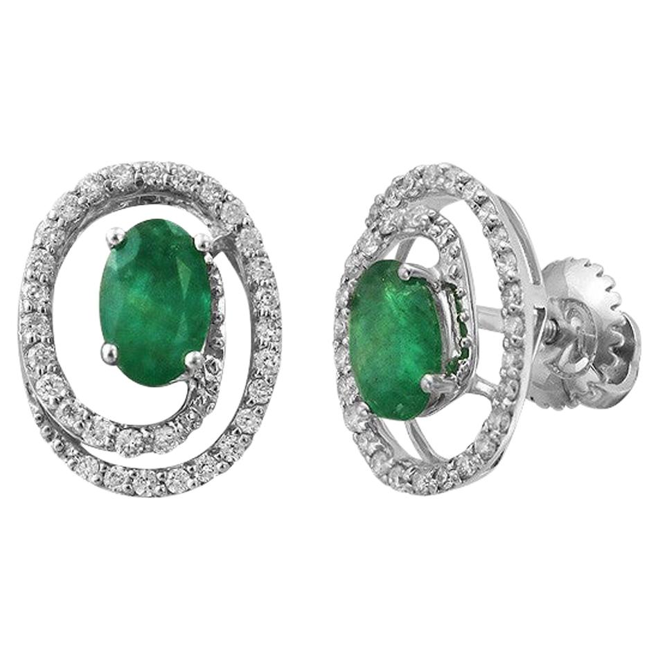 Modern Precious 0.88 Carat Emerald Diamond White Gold Every Day Stud Earrings For Sale