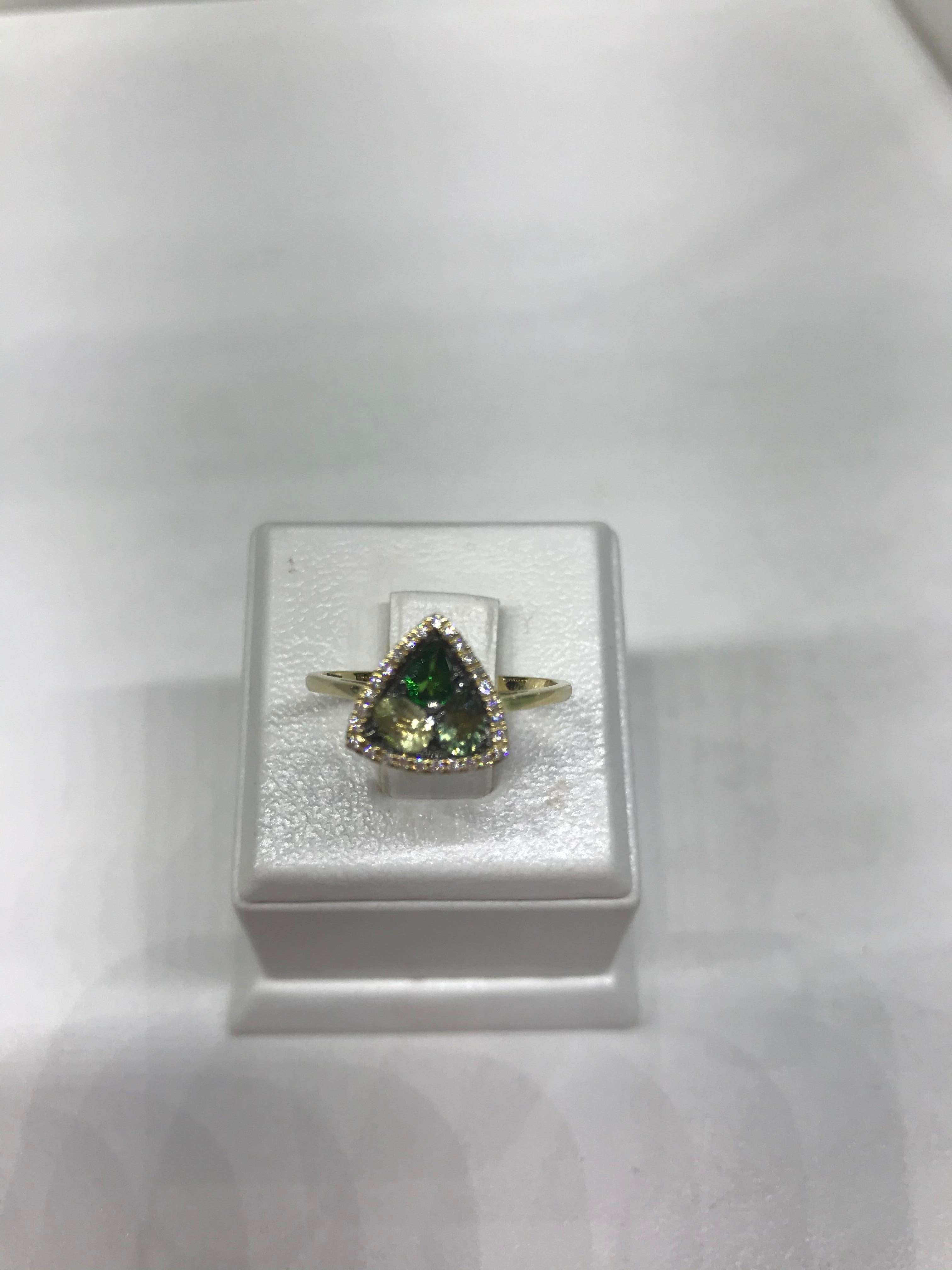 Modern Precious Diamond Green Sapphire Quartz Tsavorite Yellow Gold Earrings For Sale 5