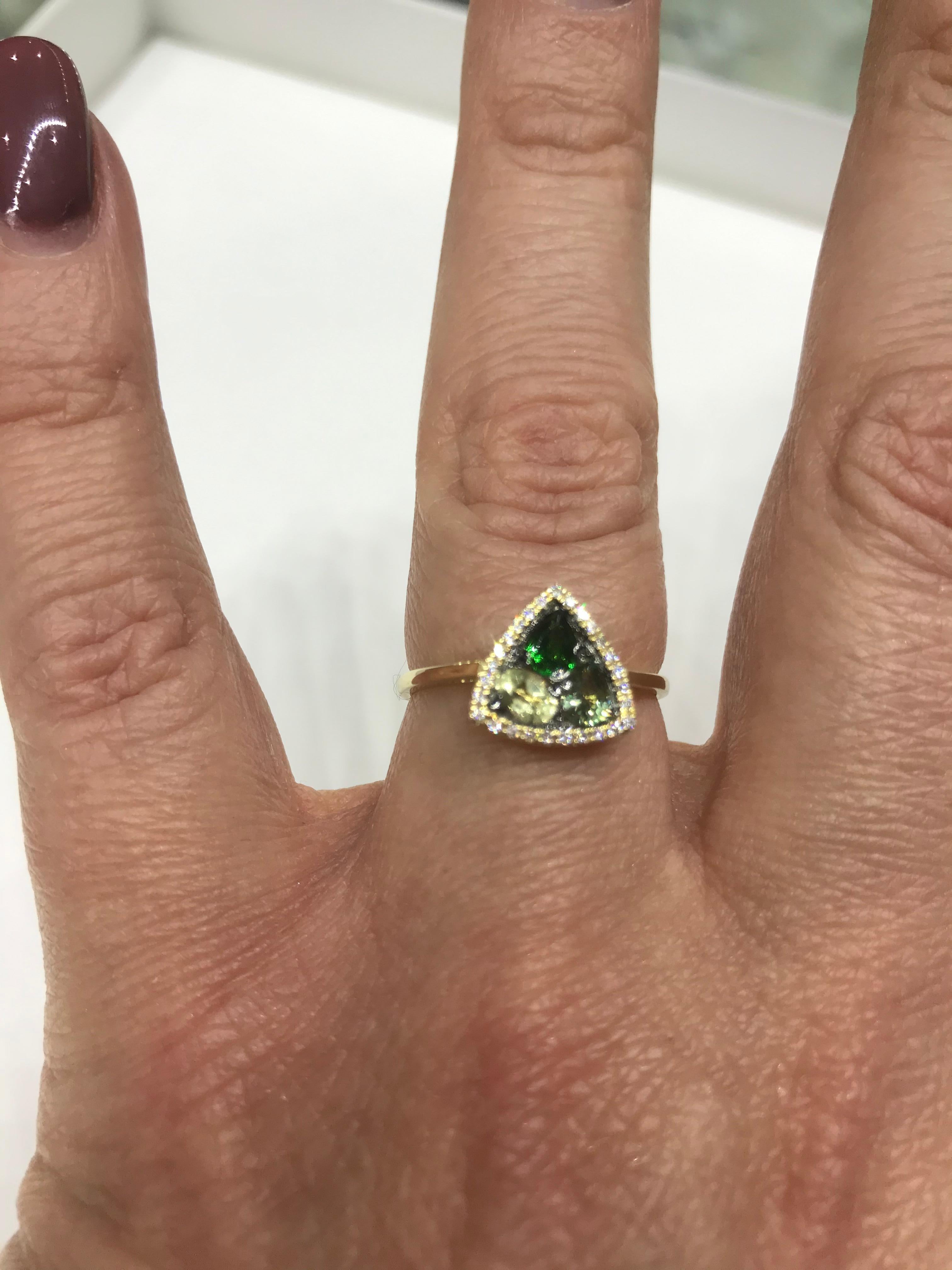 Modern Precious Diamond Green Sapphire Quartz Tsavorite Yellow Gold Earrings For Sale 6