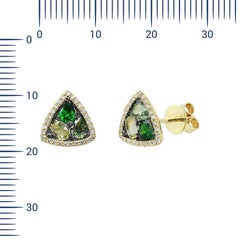 Modern Precious Diamond Green Sapphire Quartz Tsavorite Yellow Gold Earrings