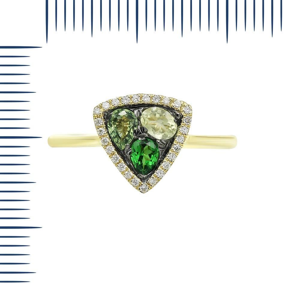 Modern Precious Diamond Green Sapphire Quartz Tsavorite Yellow Gold Earrings In New Condition For Sale In Montreux, CH
