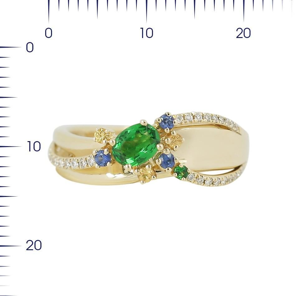 Ring Yellow Gold 14 K (Matching Earrings Available)
Diamond 28-Round 57-0,09-5/5A
Tsavorite 1-Round-0,02 1/2A
Blue Sapphire 3-Round-0,08 Т(4)/2A
Yellow Sapphire 3-Round-0,06 1/2A
Tsavorite 1-Oval-0,37 1/2A
Weight 3.27 grams
Size 17

With a heritage