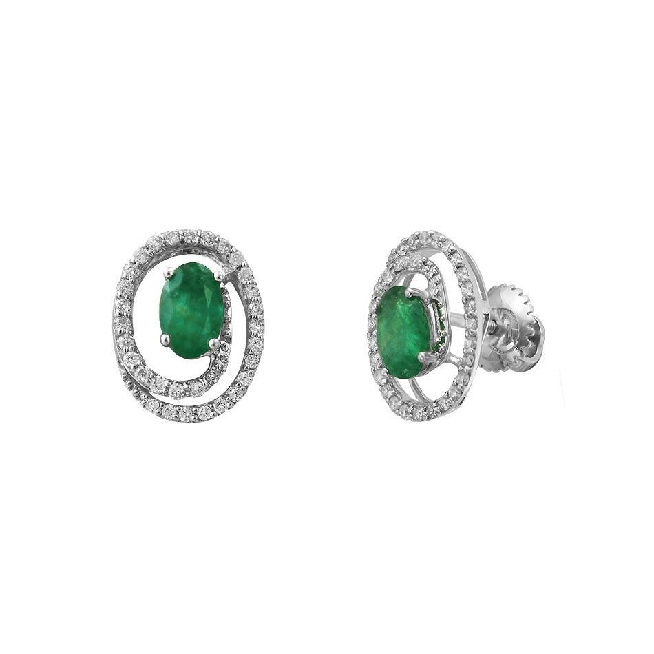Modern Precious Emerald White Diamond White Gold Ring For Sale 1