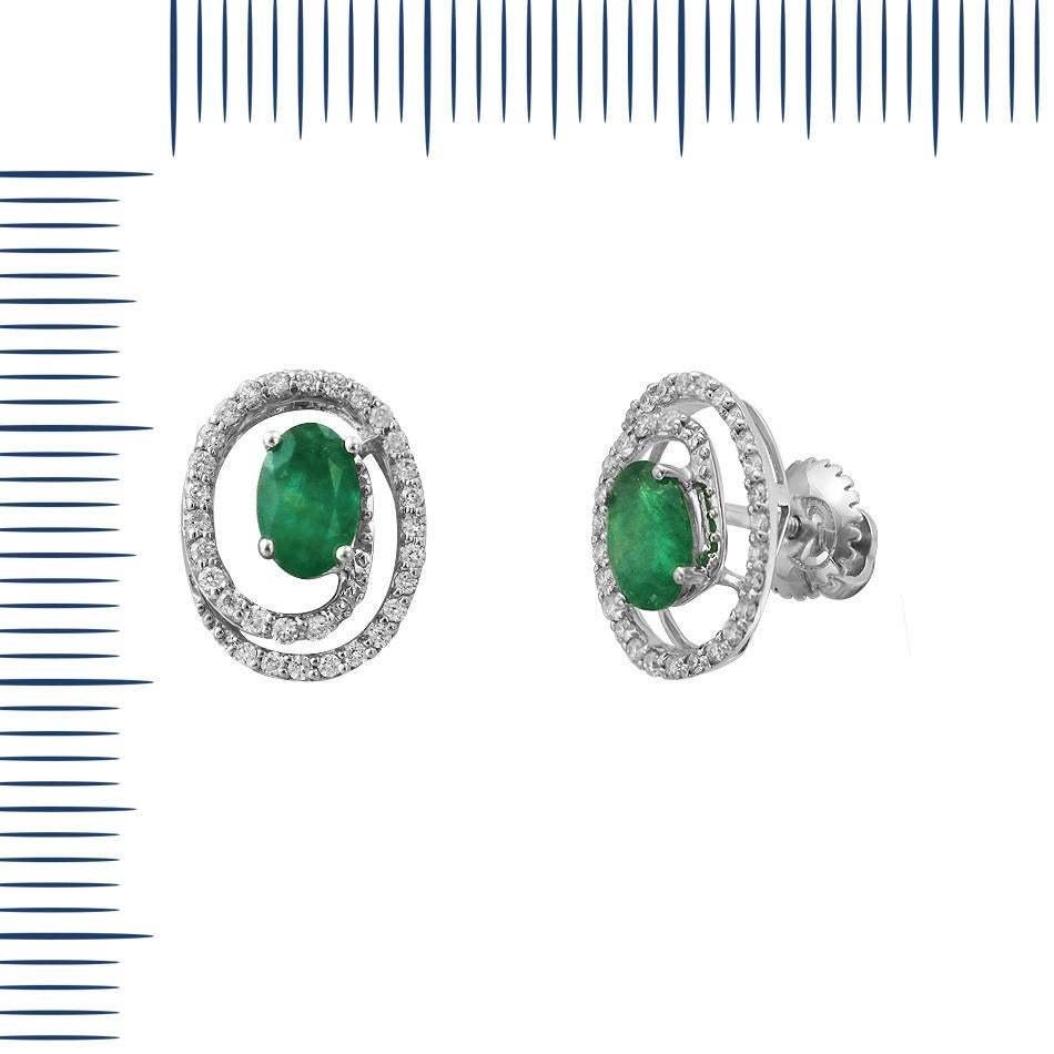 Modern Precious Emerald White Diamond White Gold Ring For Sale 2