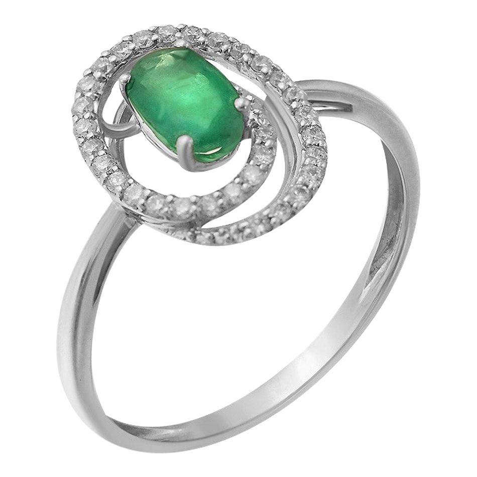 Modern Precious Emerald White Diamond White Gold Ring For Sale