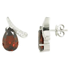 Modern Precious Garnet Diamond Fabulous White Gold Earrings