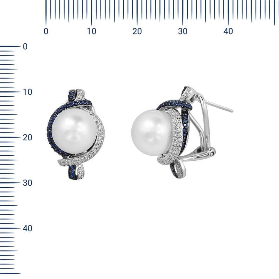 Earrings White Gold 14 K 

Diamond 123-RND-0,35- F/VS2A 
Sapphire 124-0,4ct
Pearl diameter 9,5-10,0 - 2-12,45ct

Weight 7.31 grams

With a heritage of ancient fine Swiss jewelry traditions, NATKINA is a Geneva based jewellery brand, which creates