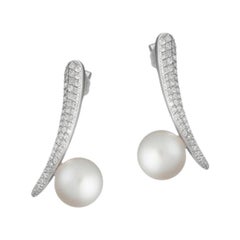 Modern Precious Pearl Diamond Drop Fabulous White Gold Dangle Earrings