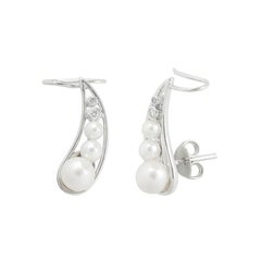 Modern Precious Pearl Diamond Fabulous White Gold Cuff Earrings