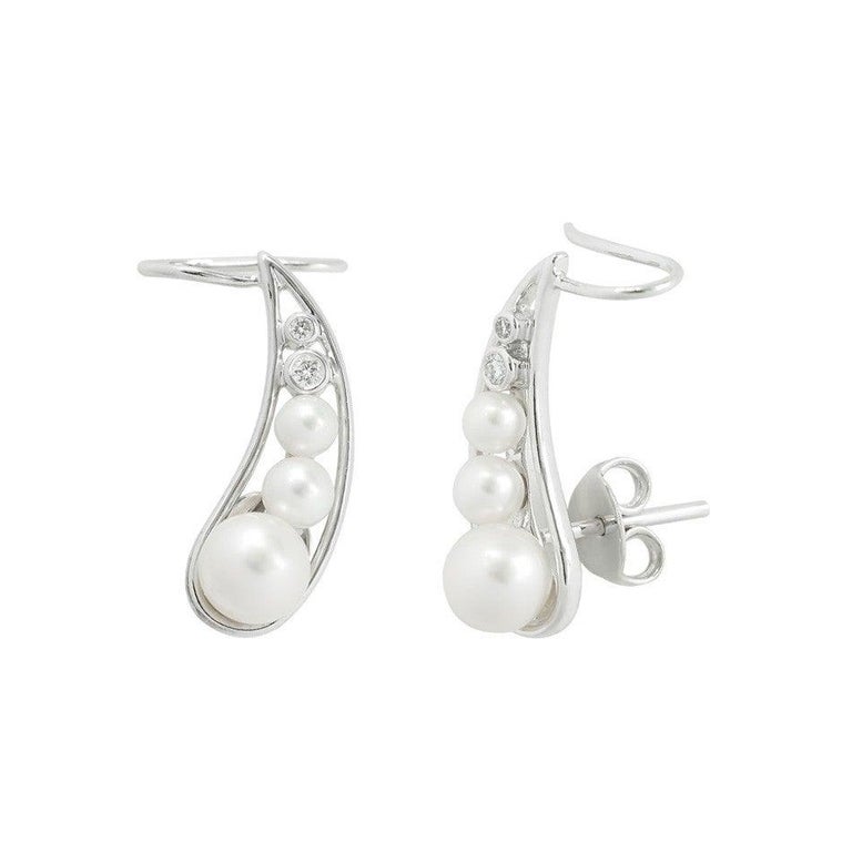 Modern Precious Pearl Diamond Fabulous White Gold Cuff Earrings For