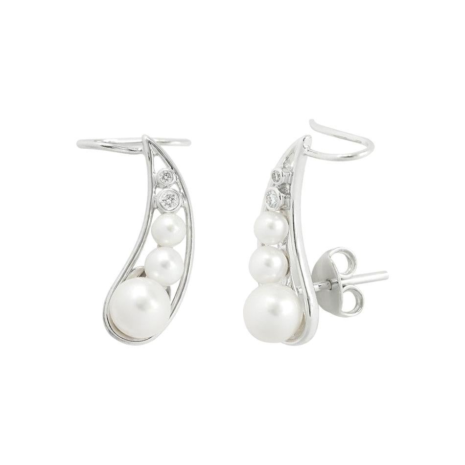 Modern Precious Pearl Diamond Fabulous White Gold Cuff Earrings For Sale