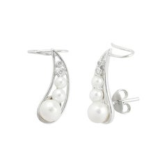 Modern Precious Pearl Diamond Fabulous White Gold Cuff Earrings