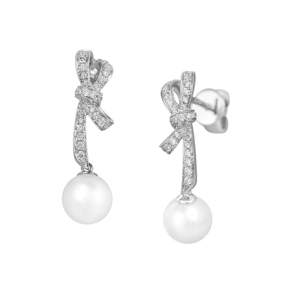 Modern Precious Pearl Diamond Fabulous White Gold Dangle Earrings For Sale