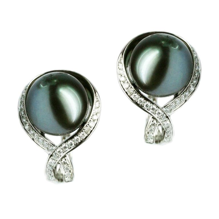 Modern Precious Pearl Diamond Fabulous White Gold Earrings For Sale