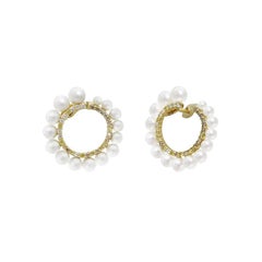 Modern Precious Pearl Diamond Fabulous Yellow Gold 18 Karat Earrings