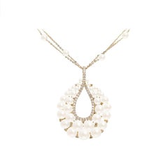 Magnifique collier moderne en or jaune 18 carats avec perles précieuses et diamants