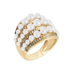 Anillo Moderno Perla Preciosa Diamante Fabuloso Oro Amarillo 18 Kilates