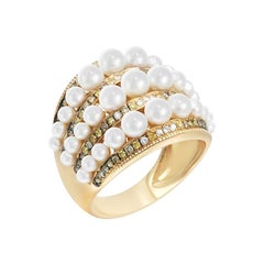 Moderner moderner Edelsteinperlen-Diamant-Ring aus 18 Karat Gelbgold Fabulous