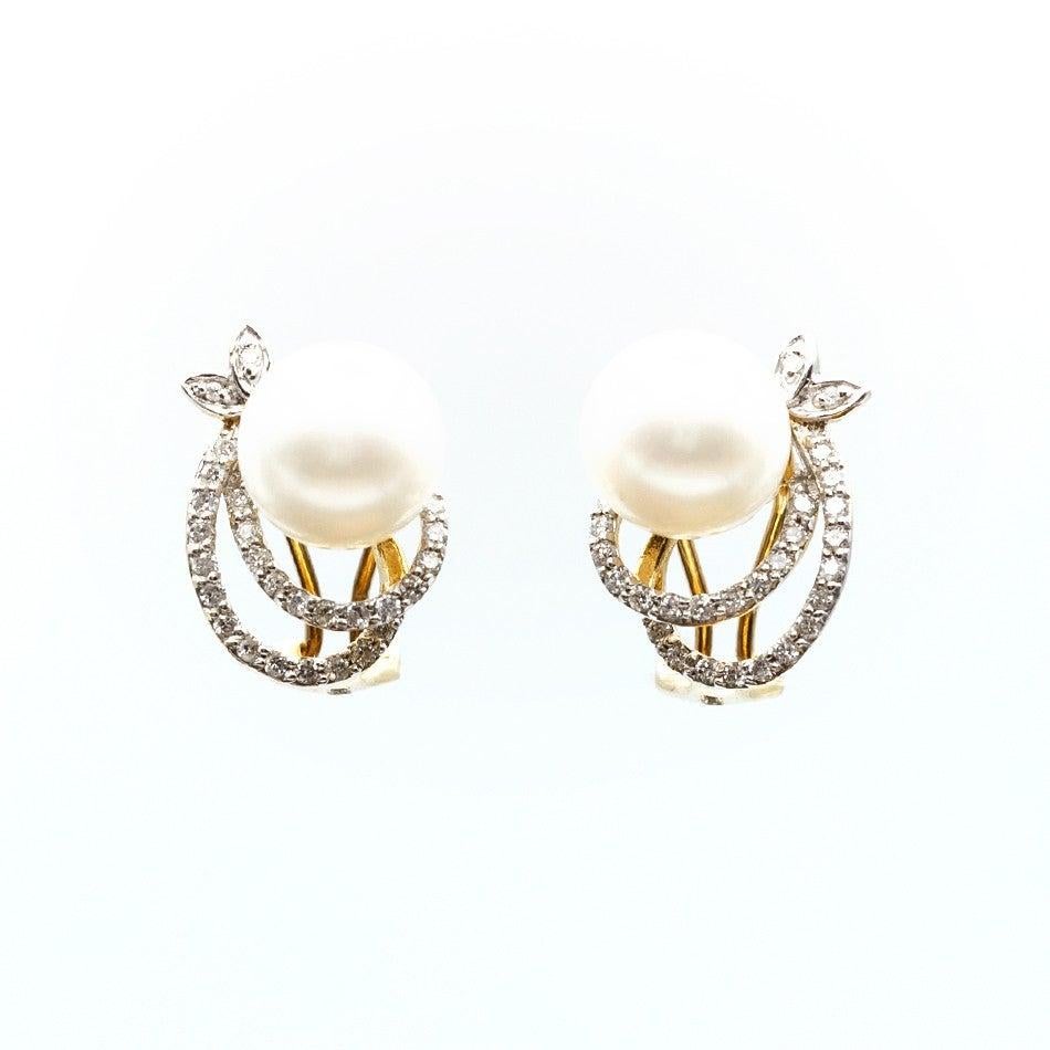 Antique Cushion Cut Modern Precious Pearl Diamond Fabulous Yellow Gold Earrings For Sale
