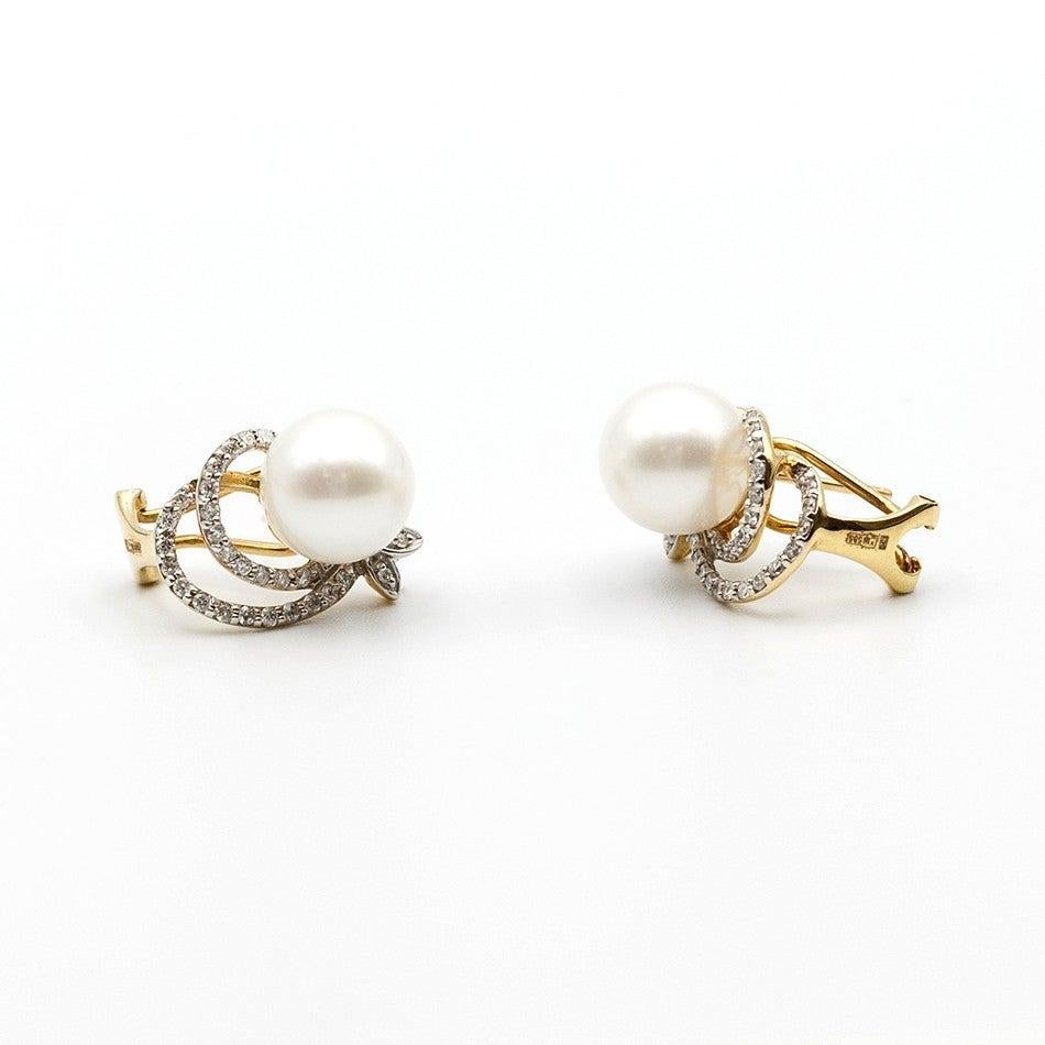 Modern Precious Pearl Diamond Fabulous Yellow Gold Earrings In New Condition For Sale In Montreux, CH