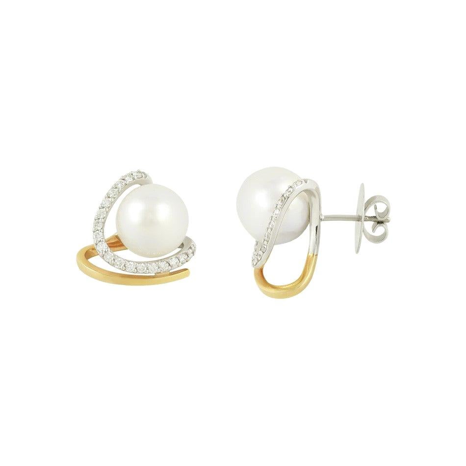 Modern Precious Pearl Diamond Fabulous Yellow Gold Earrings For Sale