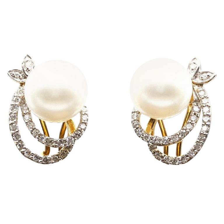 Modern Precious Pearl Diamond Fabulous Yellow Gold Earrings For Sale