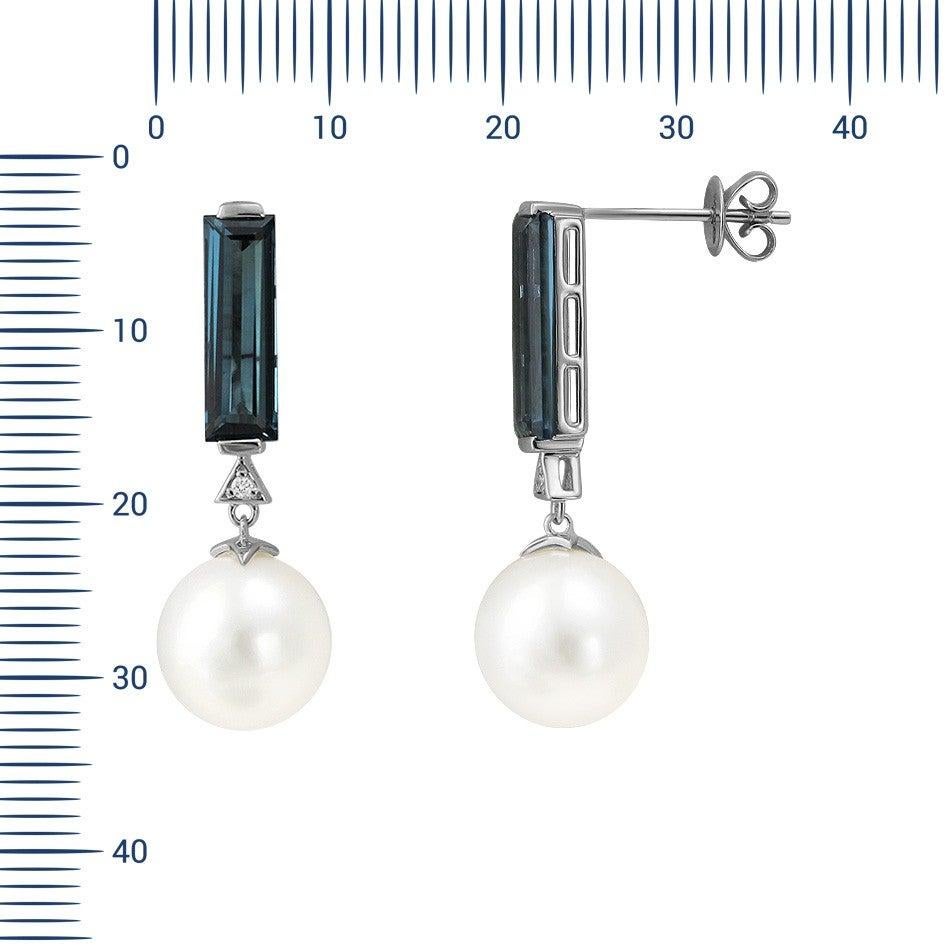 Modern Precious Pearl Diamond Topaz Fabulous White Gold Earrings In New Condition For Sale In Montreux, CH