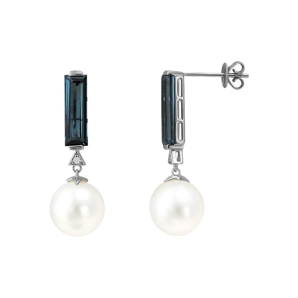 Modern Precious Pearl Diamond Topaz Fabulous White Gold Earrings