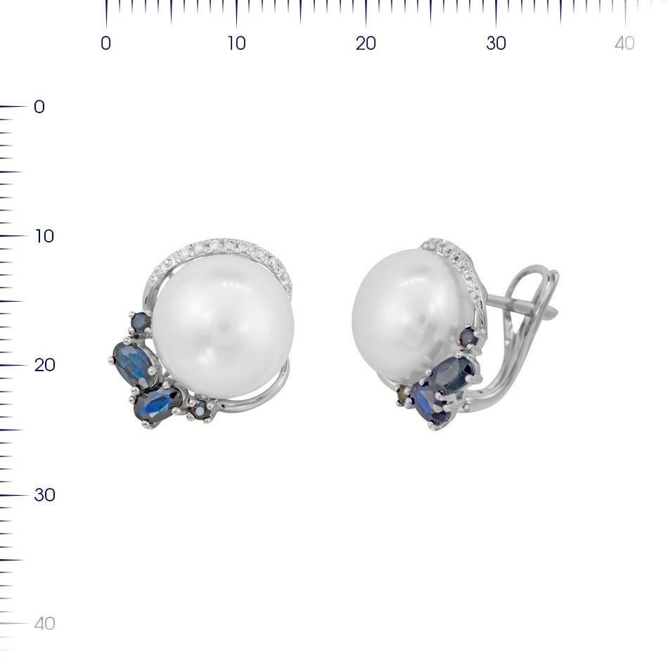 Modern Precious Pearl White Diamond Blue Sapphire White Gold Ring For Sale 1