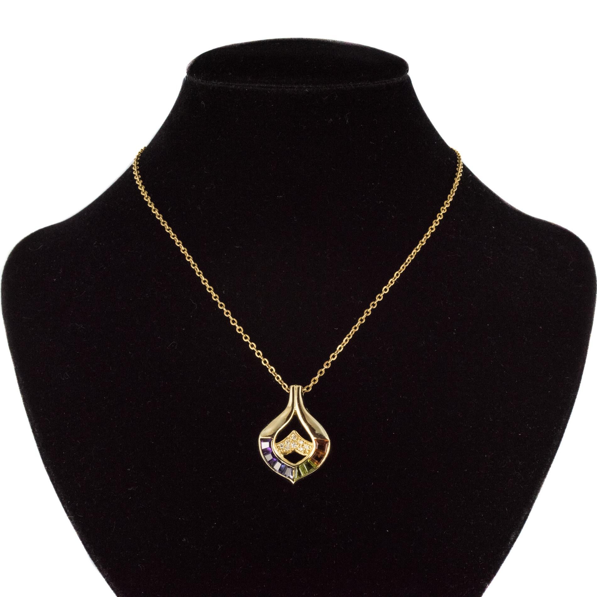 Modern Precious Stones 18 Karat Yellow Gold Pendant In Excellent Condition In Poitiers, FR