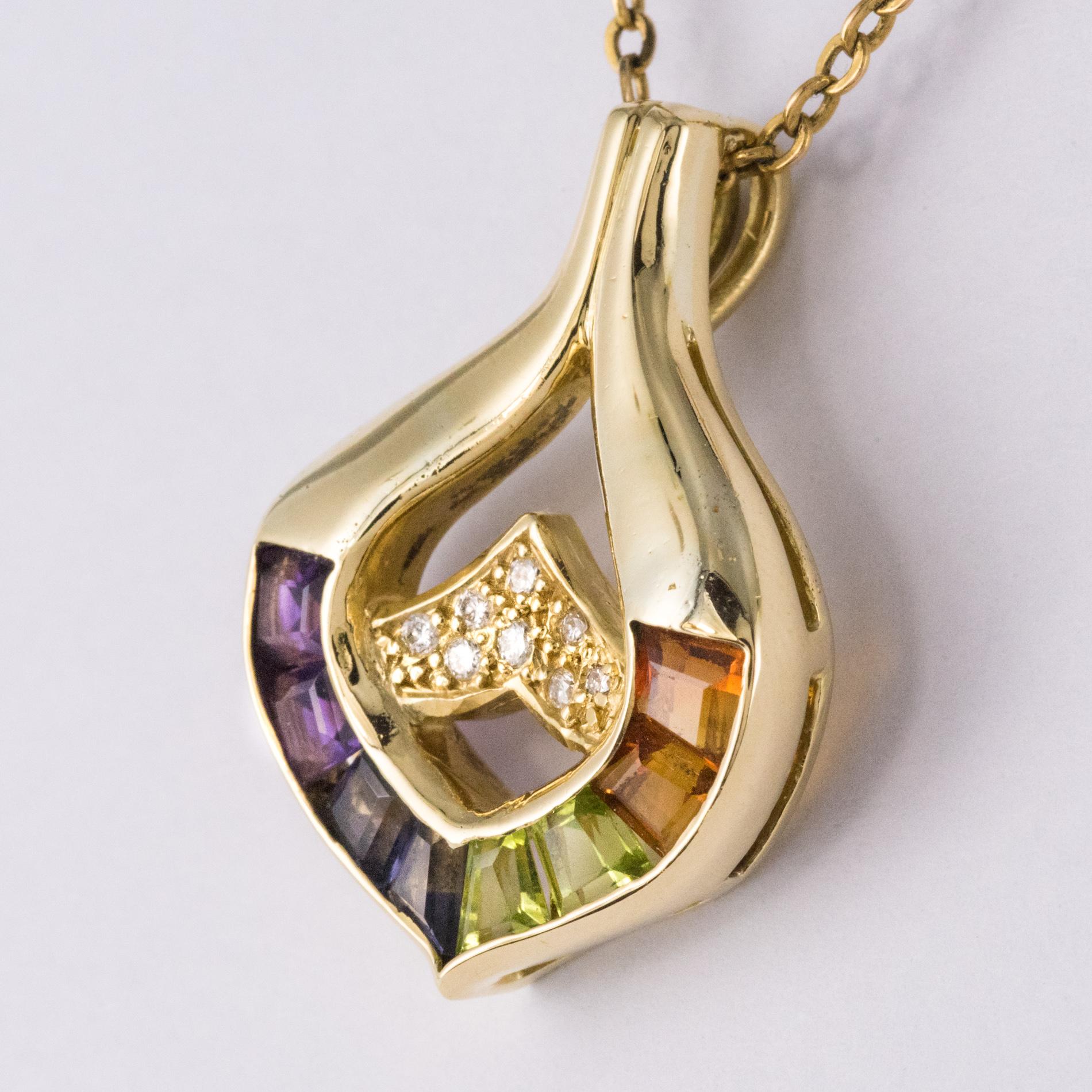 Women's Modern Precious Stones 18 Karat Yellow Gold Pendant