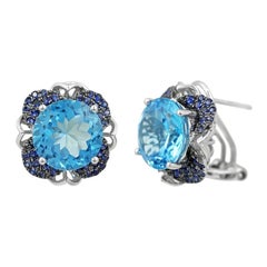 Pendientes de Oro Blanco Fabulosos Zafiro Azul Topacio Precioso Moderno