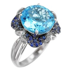 Moderner moderner Diamant-Topas Blauer Saphir fabelhafter Weißgold Ring