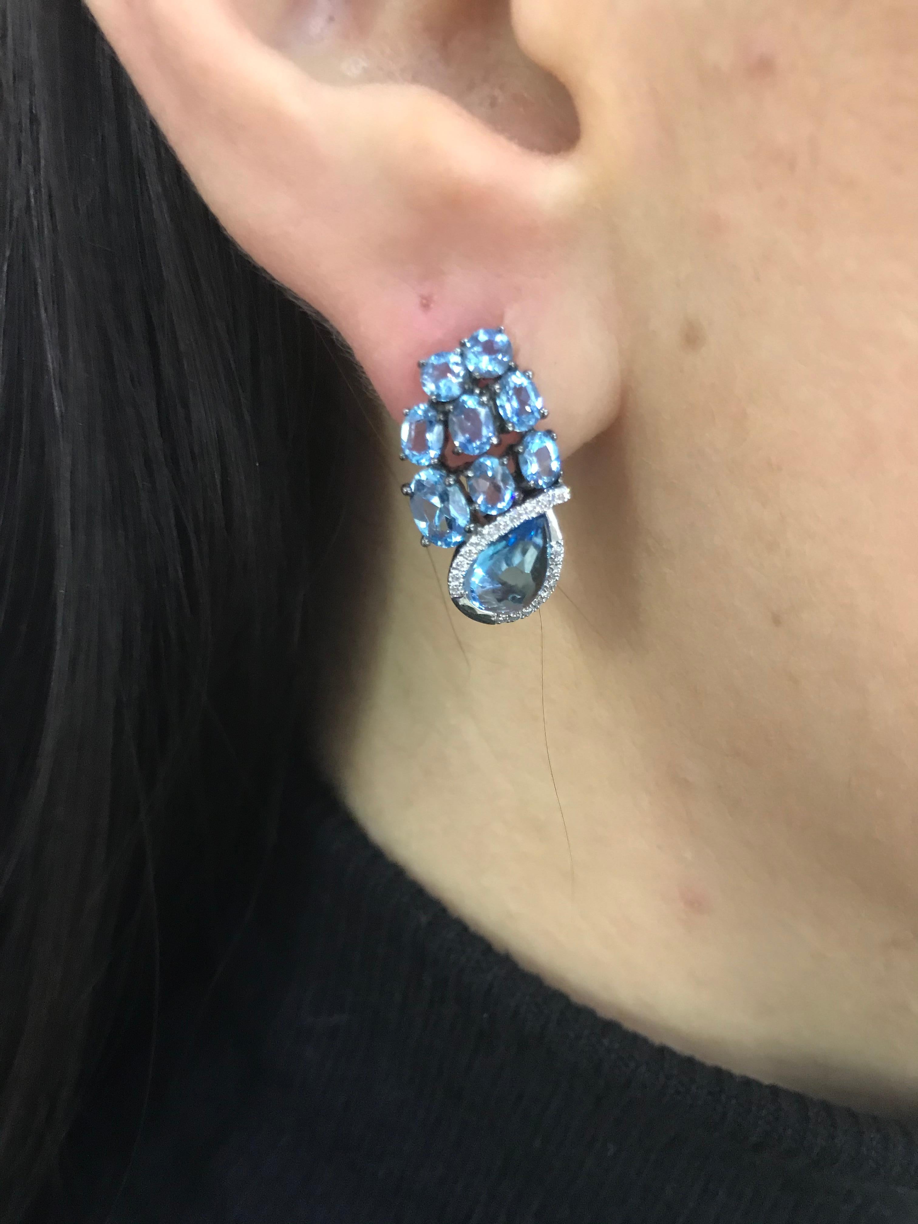 Modern Precious Topaz Diamond Fabulous White Gold Earrings In New Condition For Sale In Genève, GE