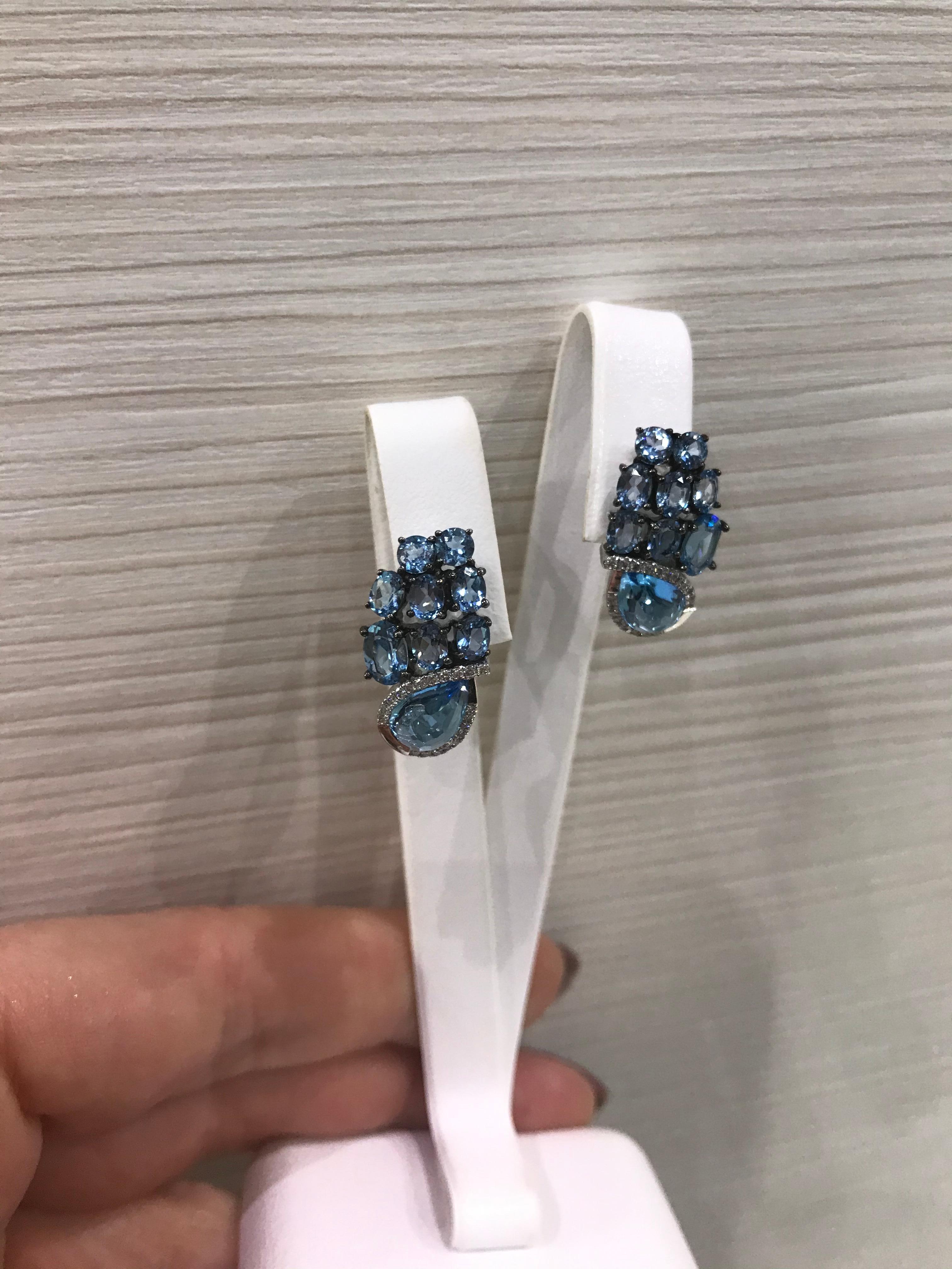 Moderne moderne Ohrringe mit Edeltopas und Diamanten aus Weißgold im Angebot 1
