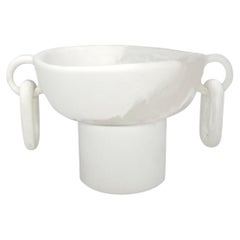 Modern PreColumbian Inspired Resin White and Transparent Pedestal Bowl