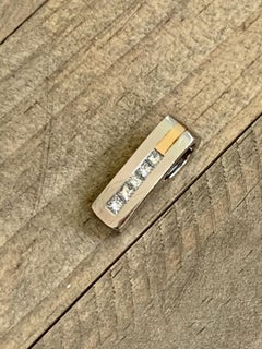 Modern Princess Cut Channel Set Diamond 14 Karat White and Yellow Gold Pendant